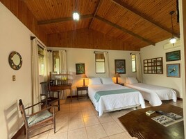 Premium bedding, pillowtop beds, desk, laptop workspace