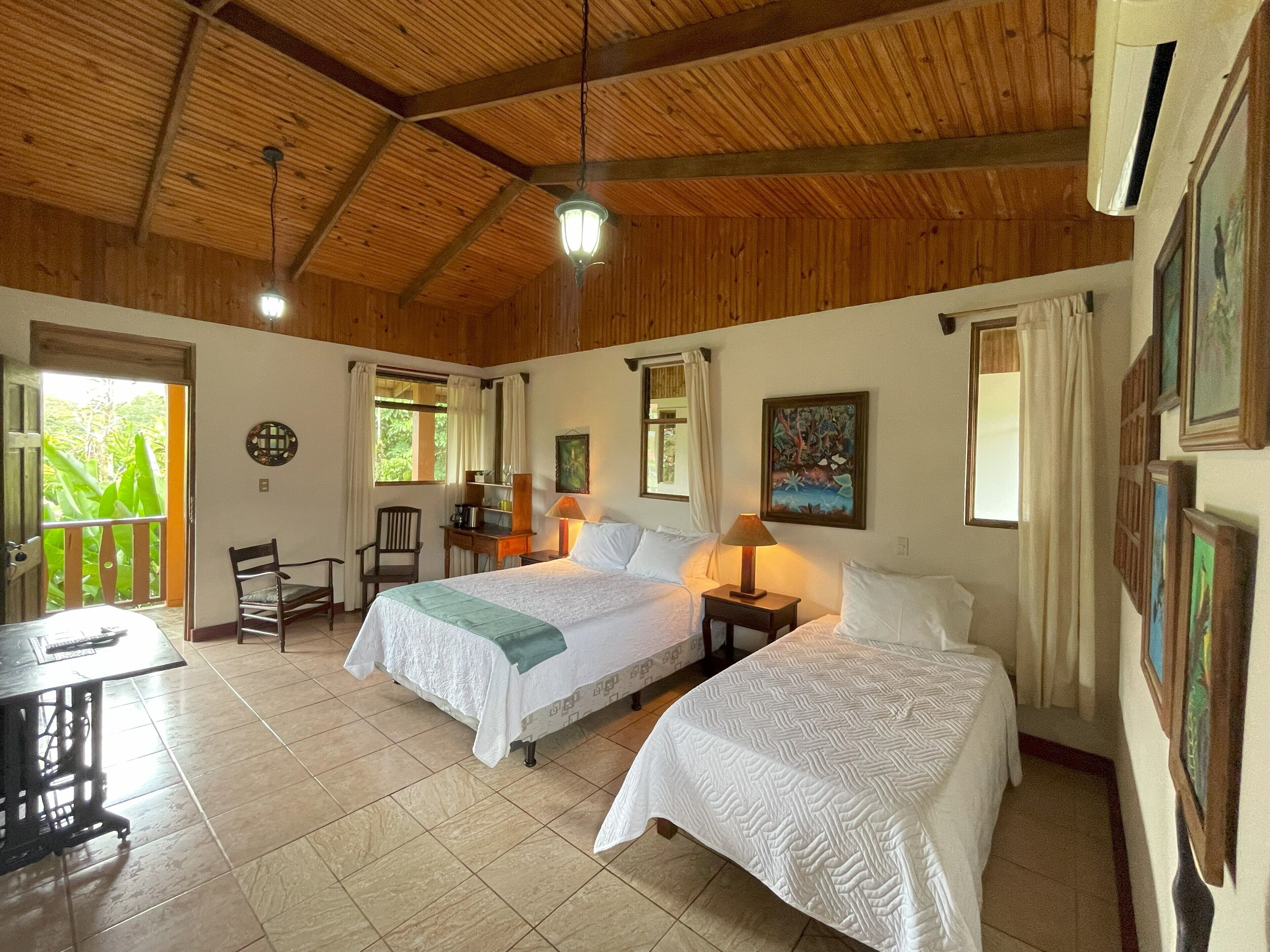 Premium bedding, pillow-top beds, desk, laptop workspace