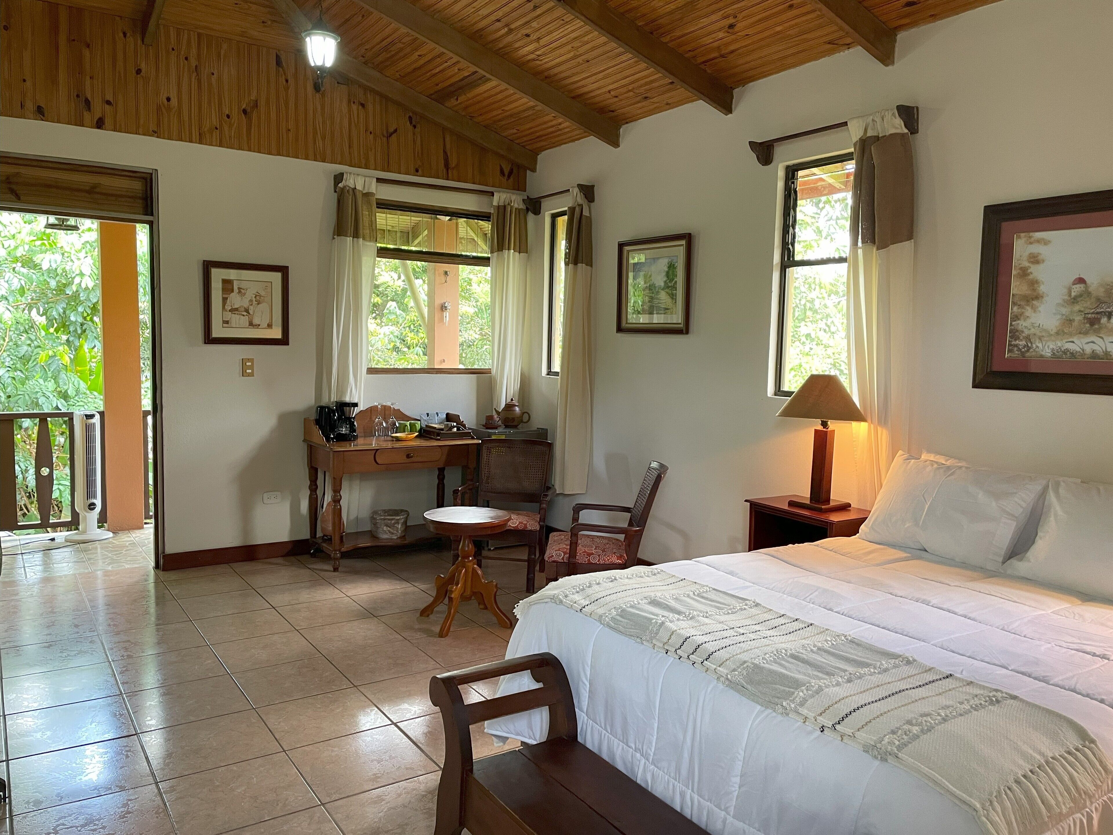 Premium bedding, pillow-top beds, desk, laptop workspace