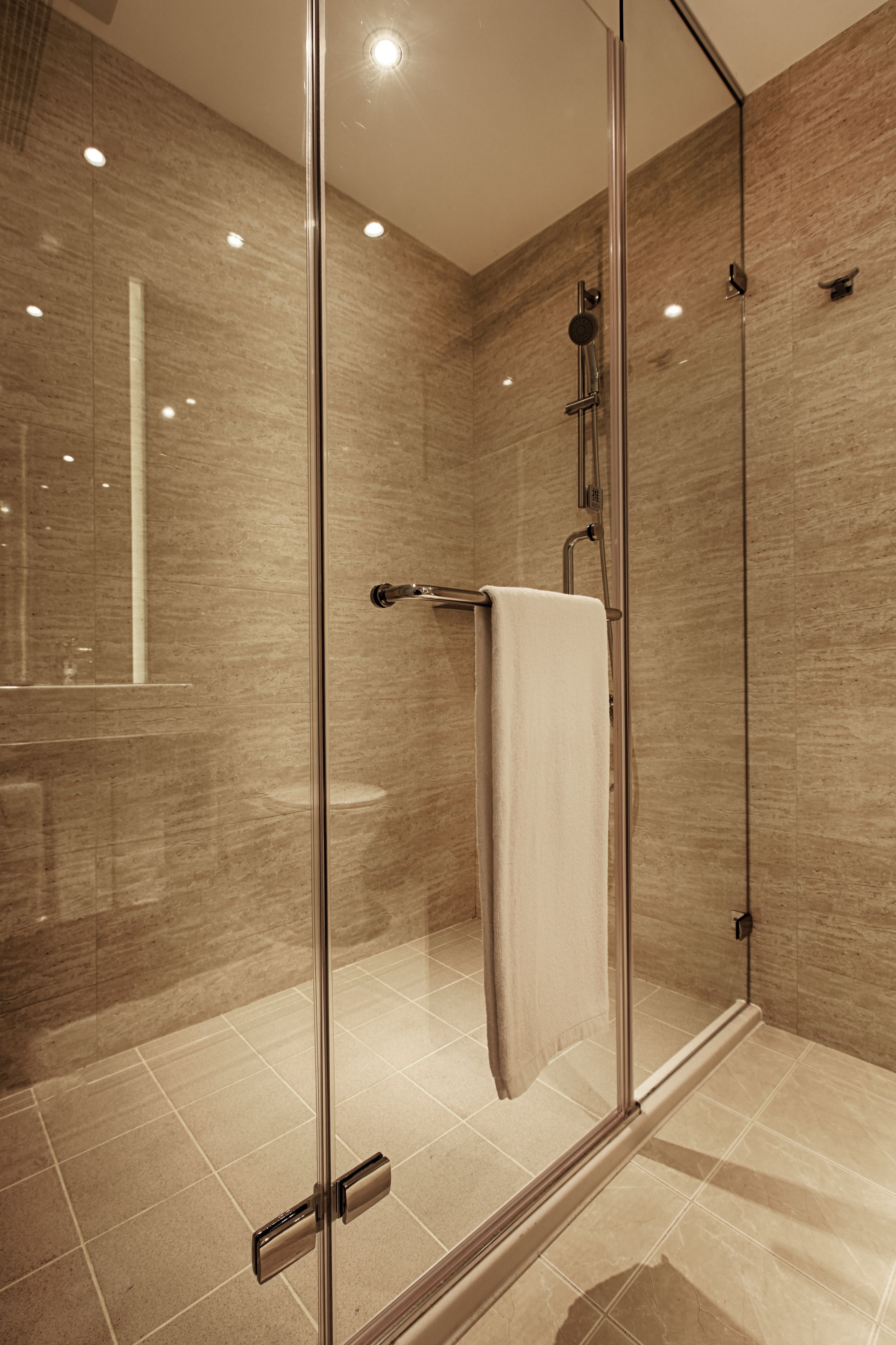 divine  room | bathroom | shower, hair dryer, towels, shampoo