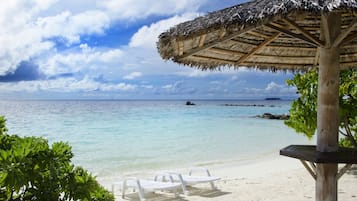 Private beach, white sand, snorkeling, water skiing