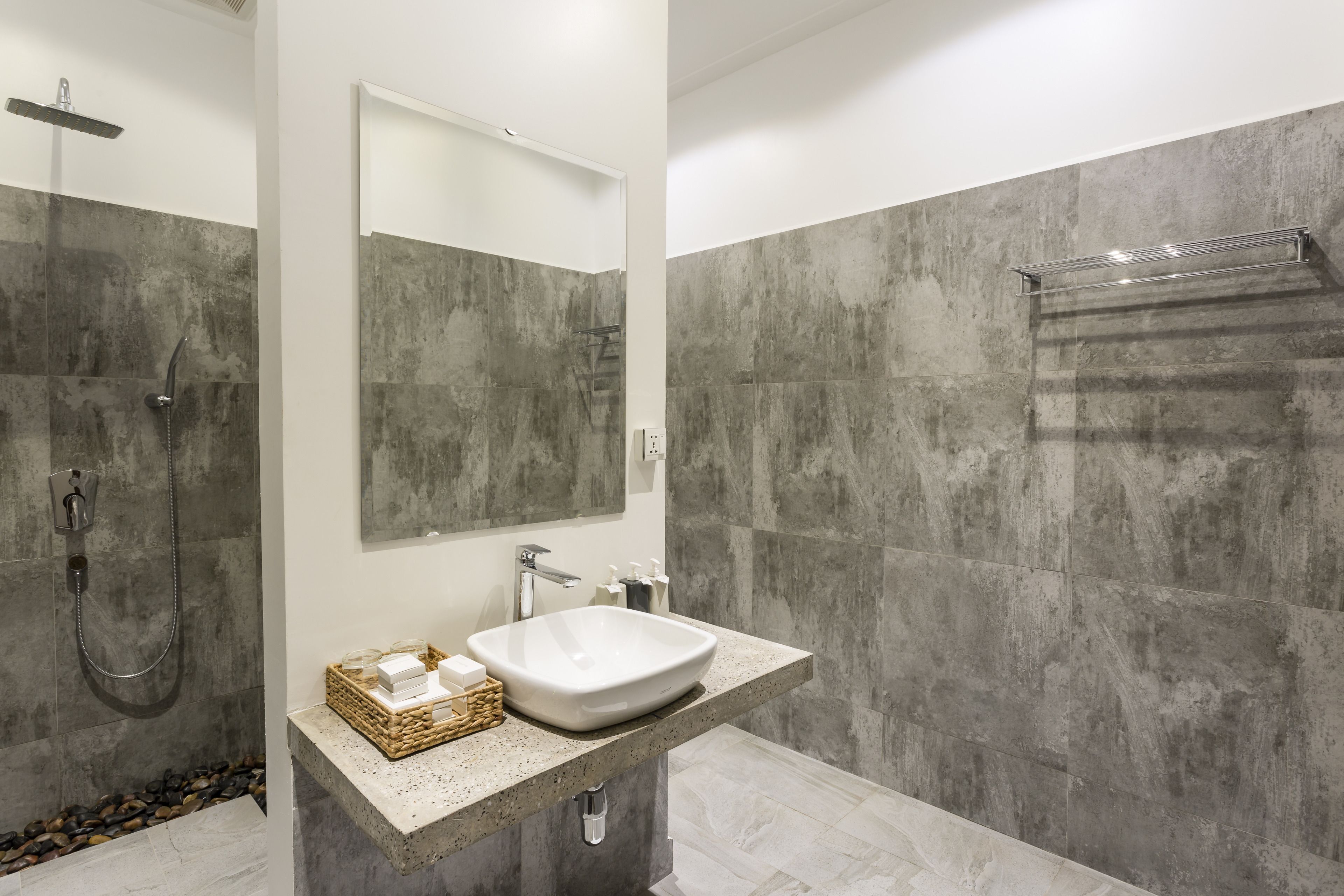 free toiletries, hair dryer, slippers, towels