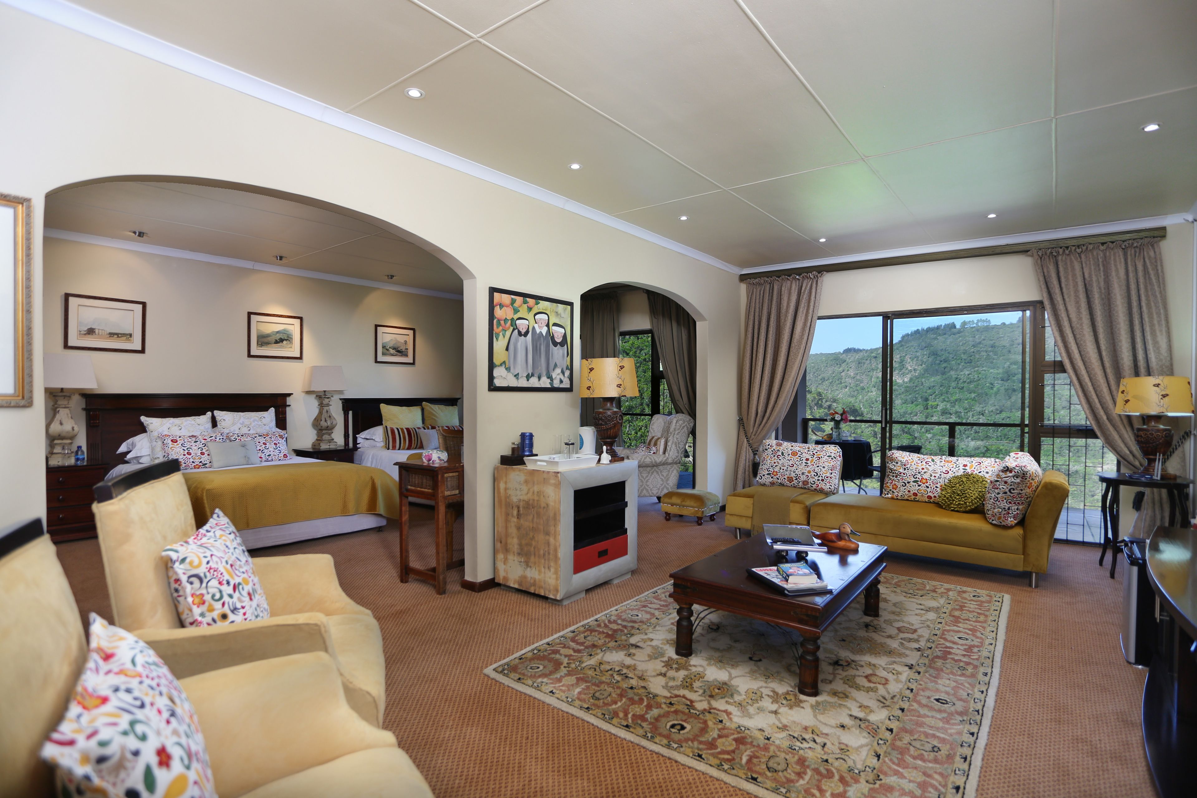 Luxury Suite, 2 Queen Beds, Private Bathroom, Valley View | Living area | 42-inch flat-screen TV with satellite channels, TV, DVD player