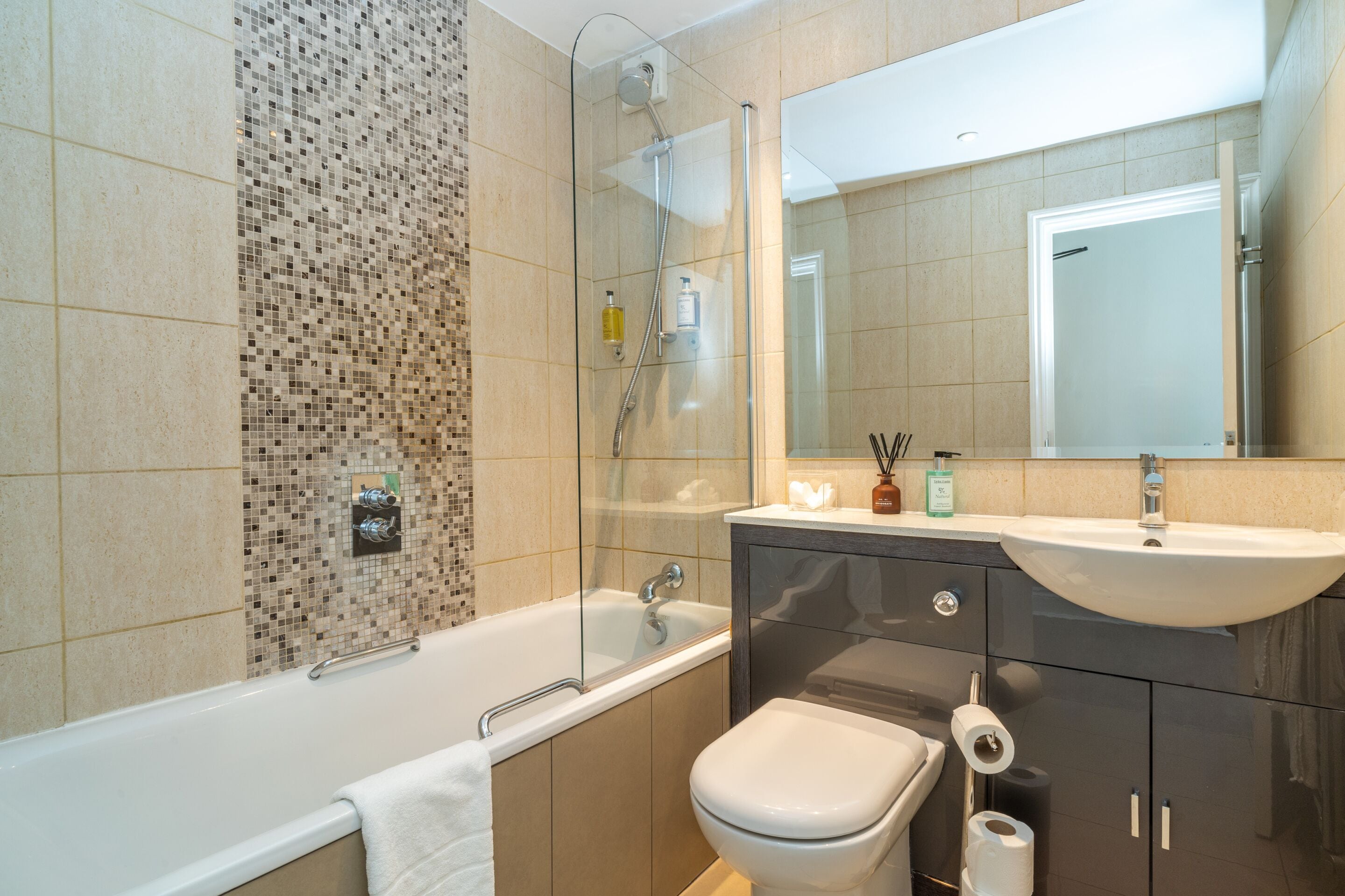 free toiletries, hair dryer, towels, soap