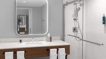 Combined shower/bathtub, hair dryer