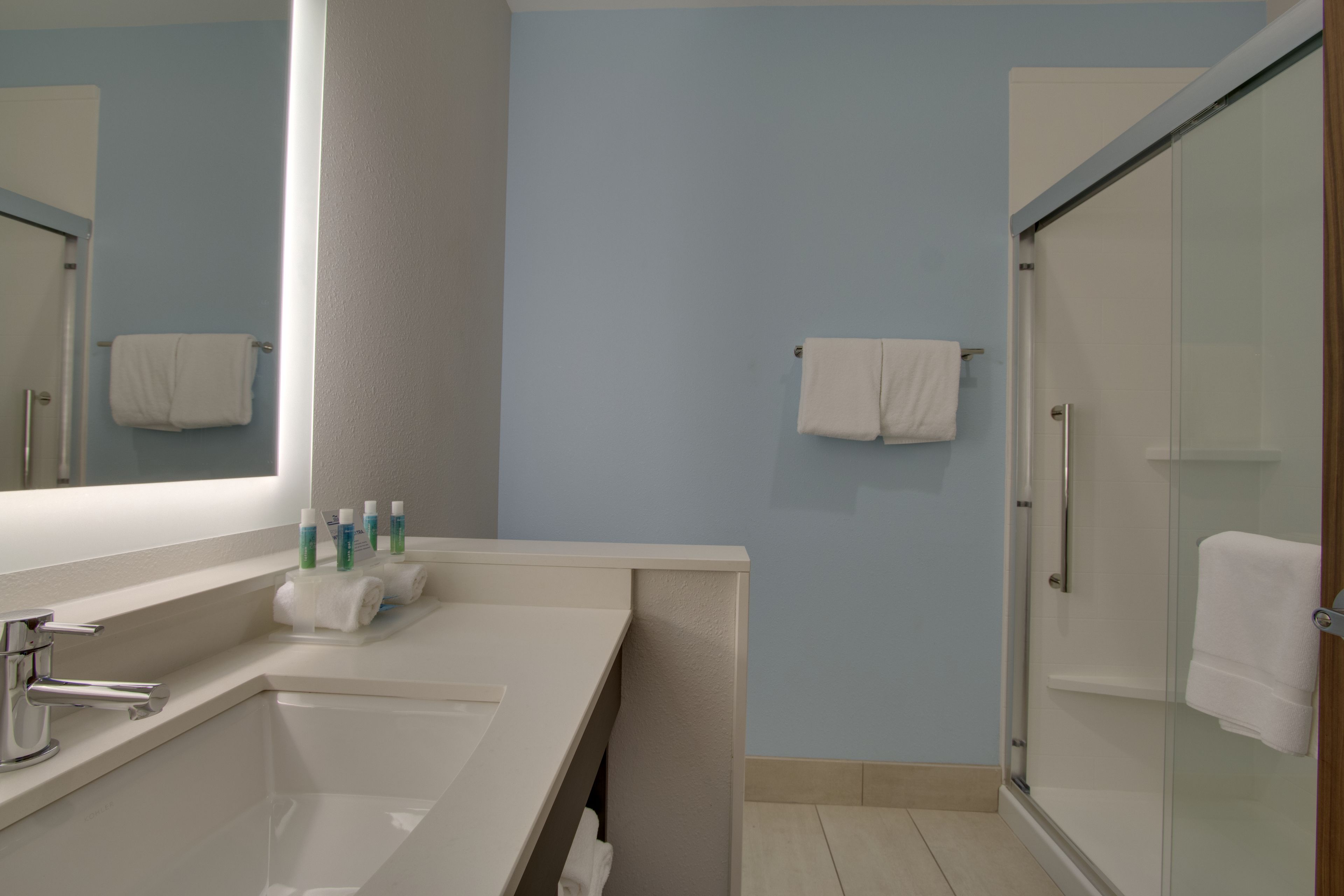 free toiletries, hair dryer, towels