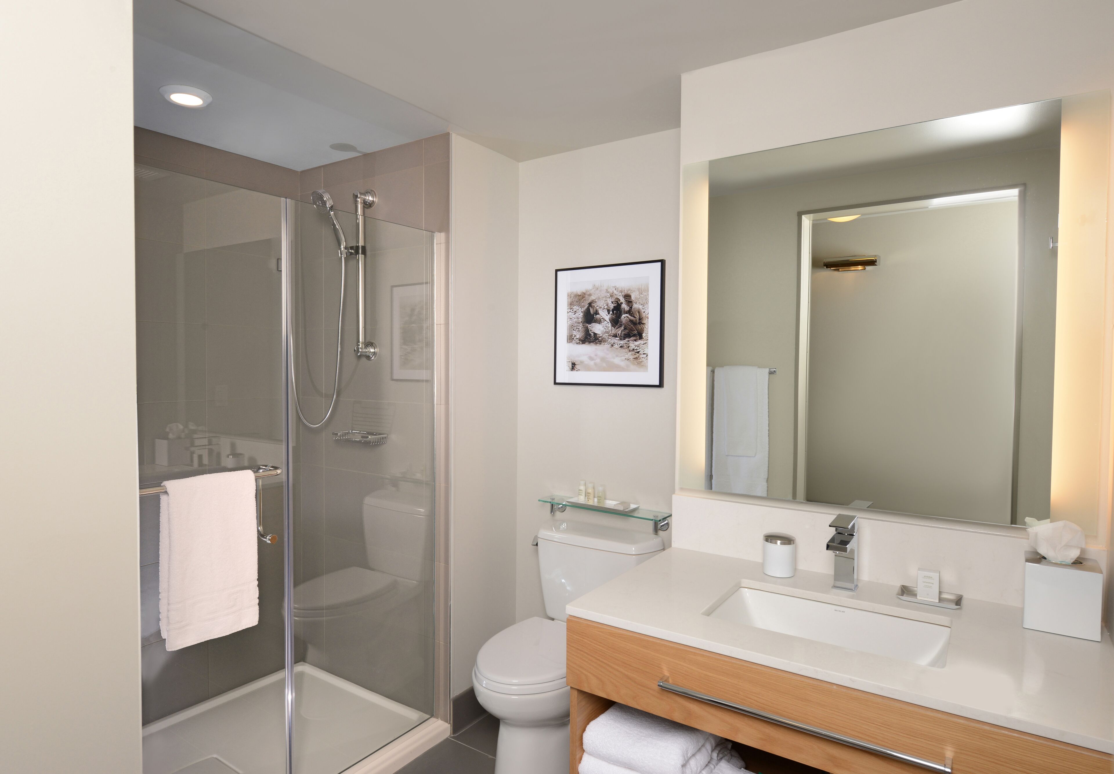 shower, rainfall showerhead, designer toiletries, hair dryer