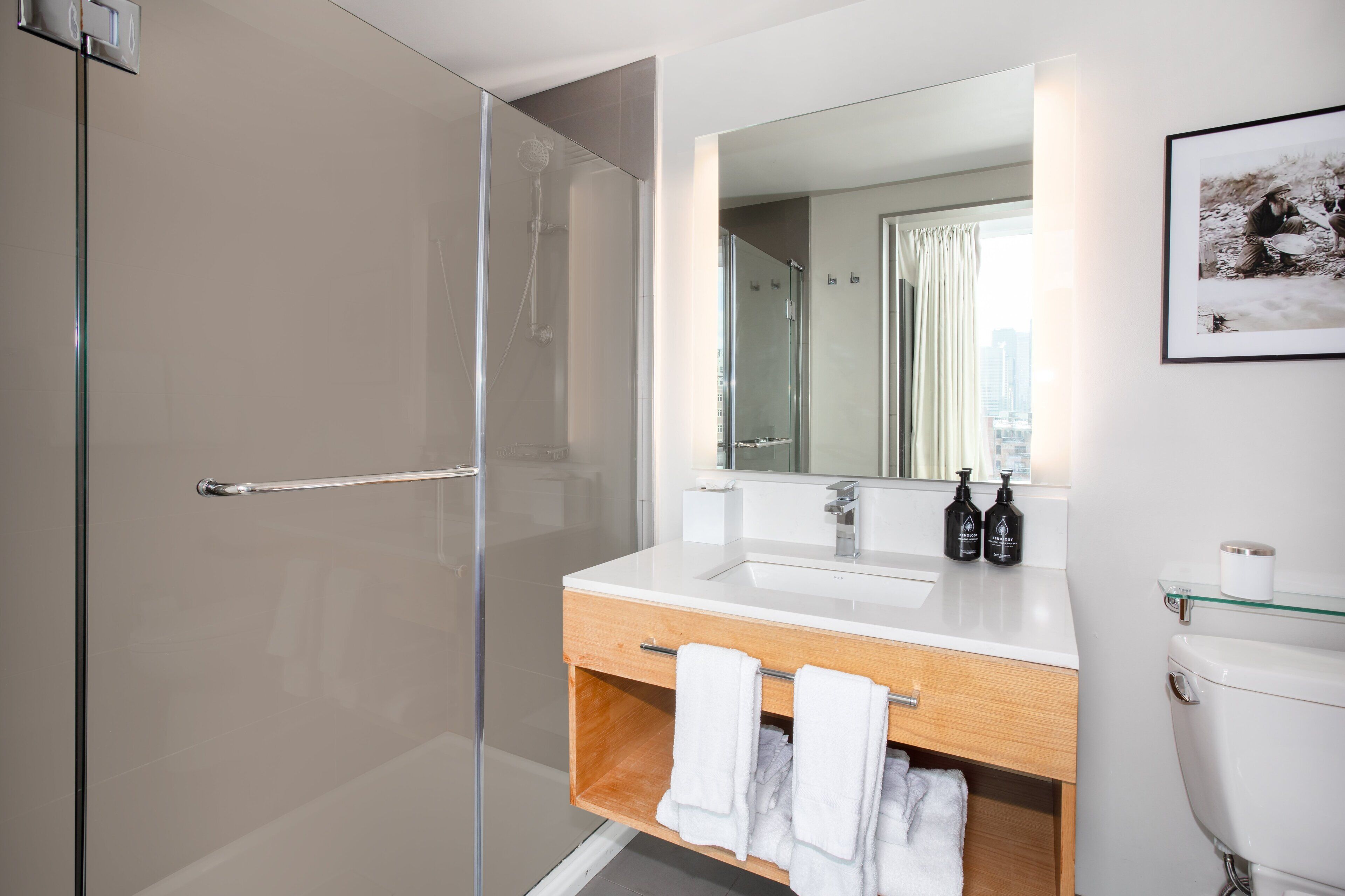 standard room | bathroom | shower, rainfall showerhead, designer toiletries, hair dryer