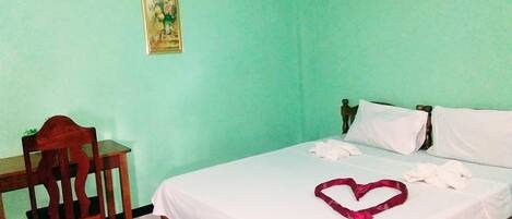 Desk, free WiFi, bed sheets