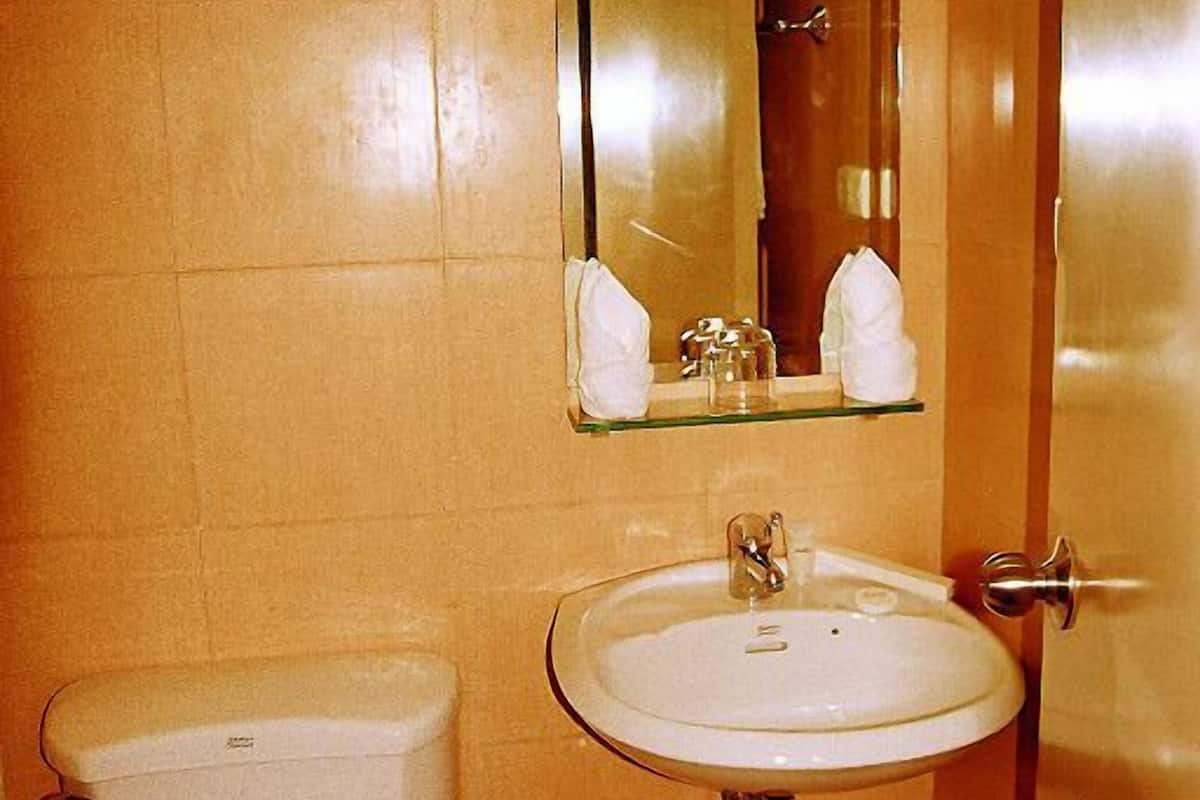 shower, free toiletries, slippers, towels