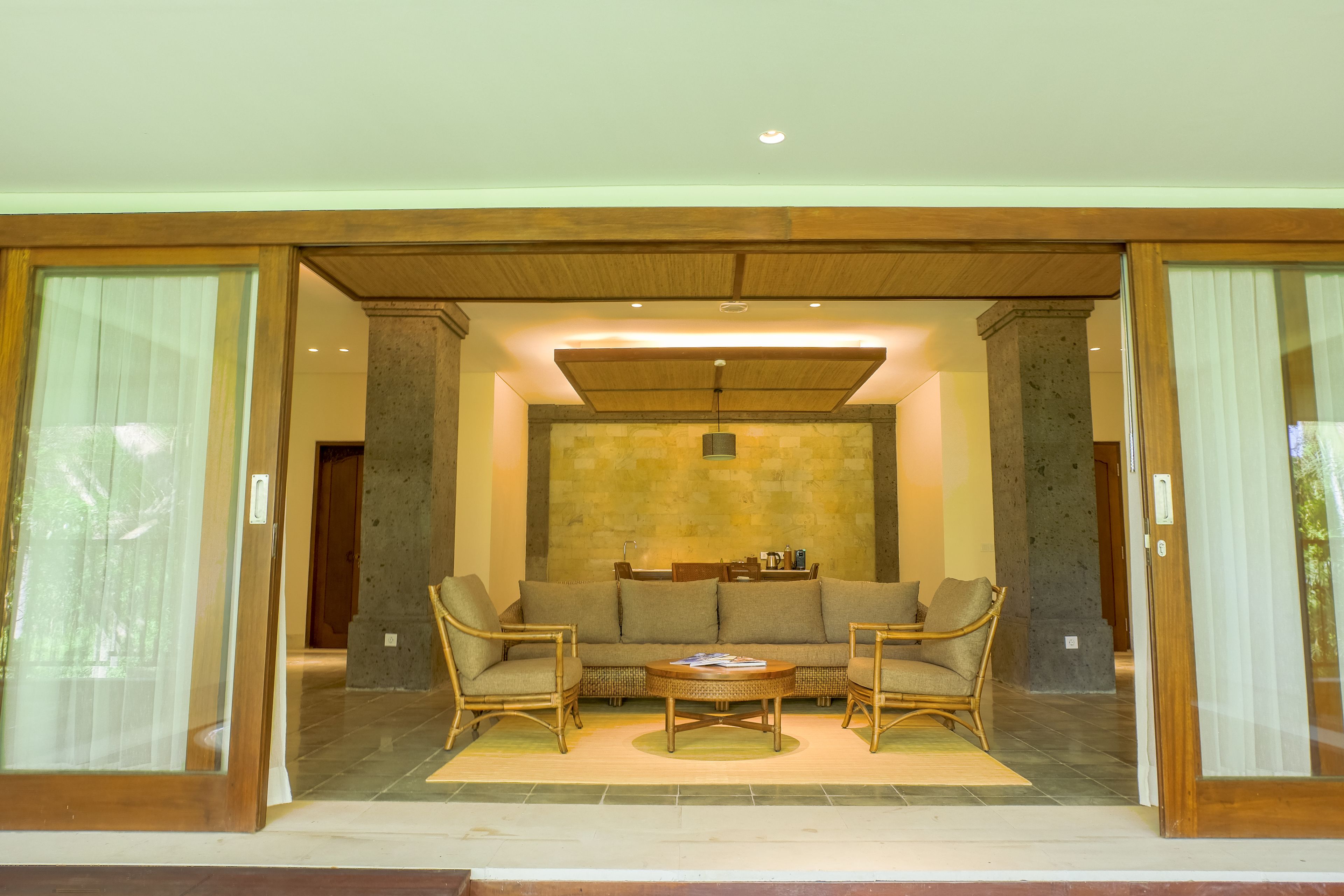 x two bedroom suite with free benefits | living area | 40-inch flat-screen tv with cable channels, tv, dvd player