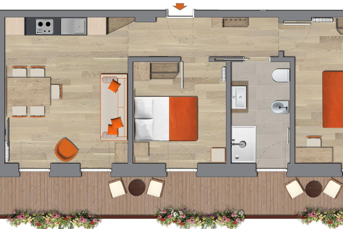 Standard Apartment, 2 Bedrooms | 1 bedroom, premium bedding, down duvets, in-room safe