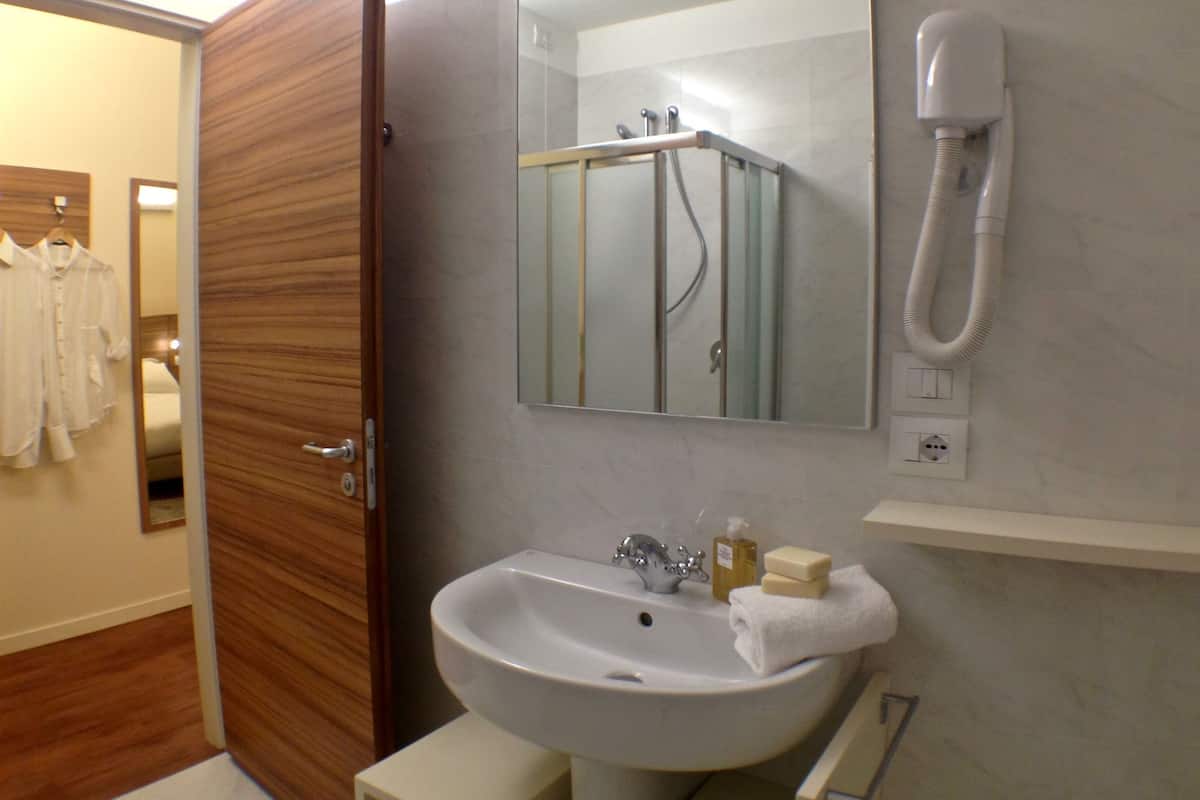 shower, free toiletries, hair dryer, towels