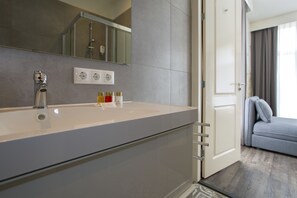 华丽开间, 1 张特大床, 城市景观 | 浴室 | 淋浴设施、免费洗浴用品、吹风机、毛巾