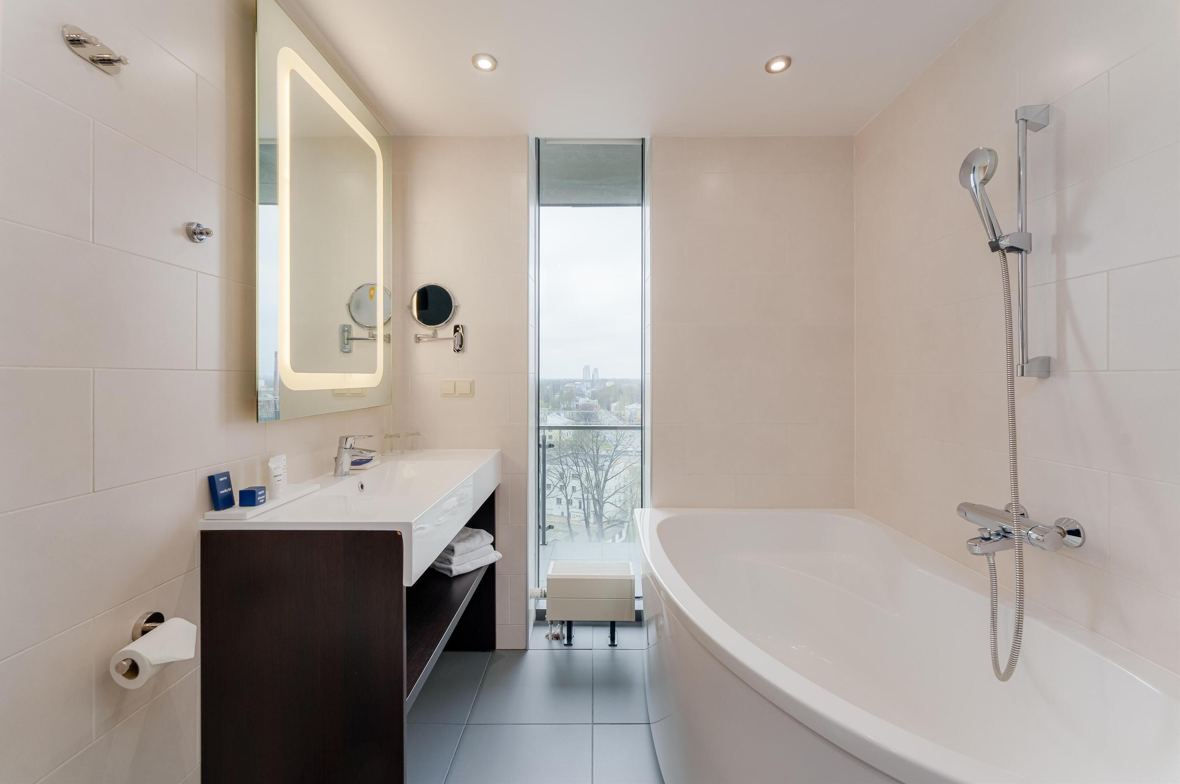 free toiletries, hair dryer, towels