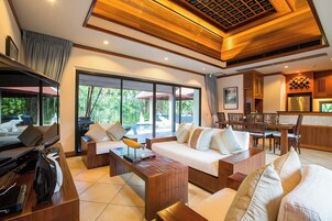 Luxury Villa, 3 Bedrooms, Pool View, Garden Area | Living area | Flat-screen TV, DVD player