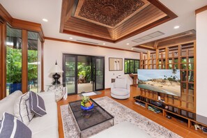 Elite Villa, 4 Bedrooms, Private Pool | Living area | Flat-screen TV, DVD player - Baan Bua Estate by Tropiclook (Rawai)
