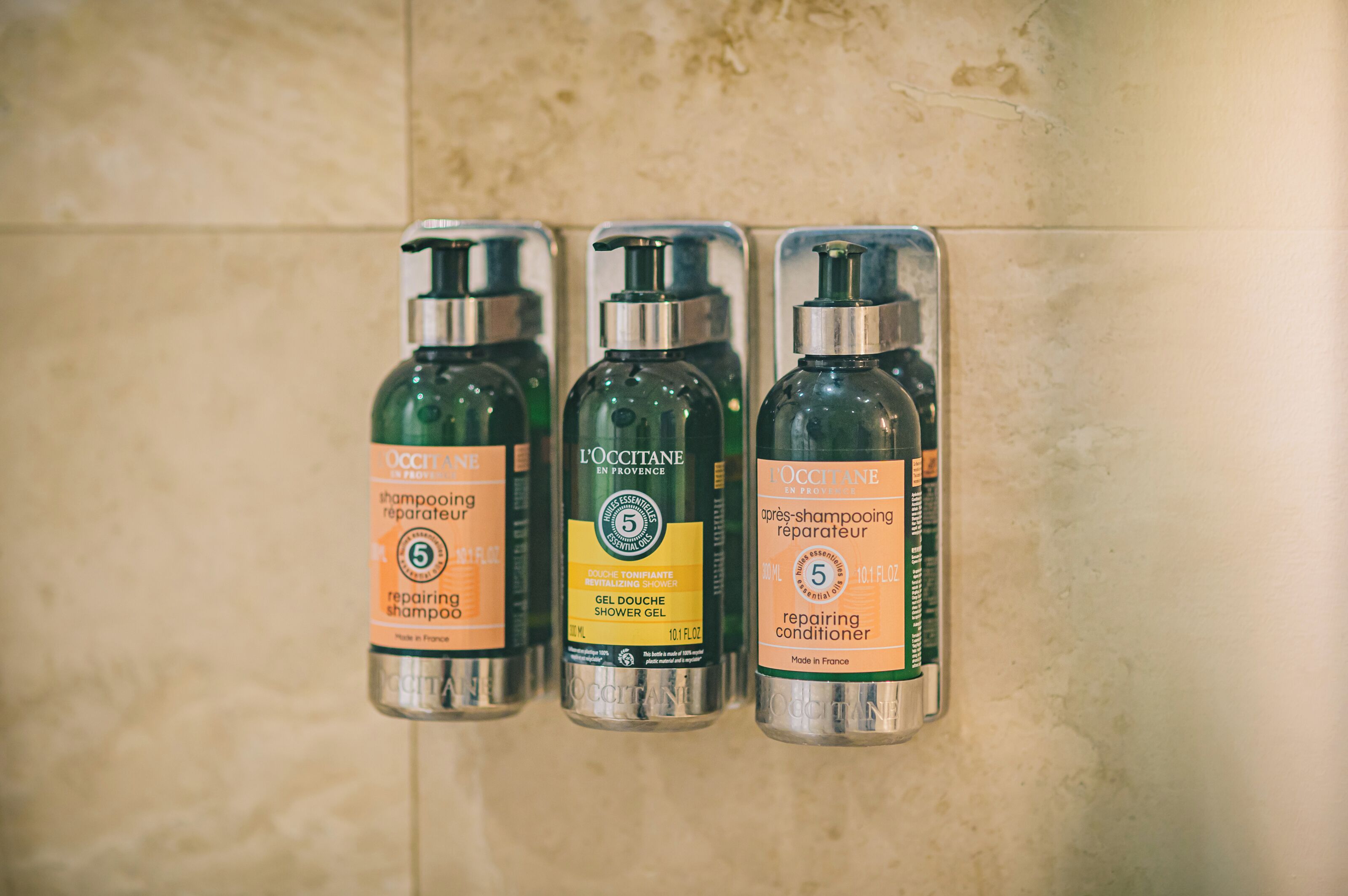 shower, rainfall showerhead, designer toiletries, hair dryer