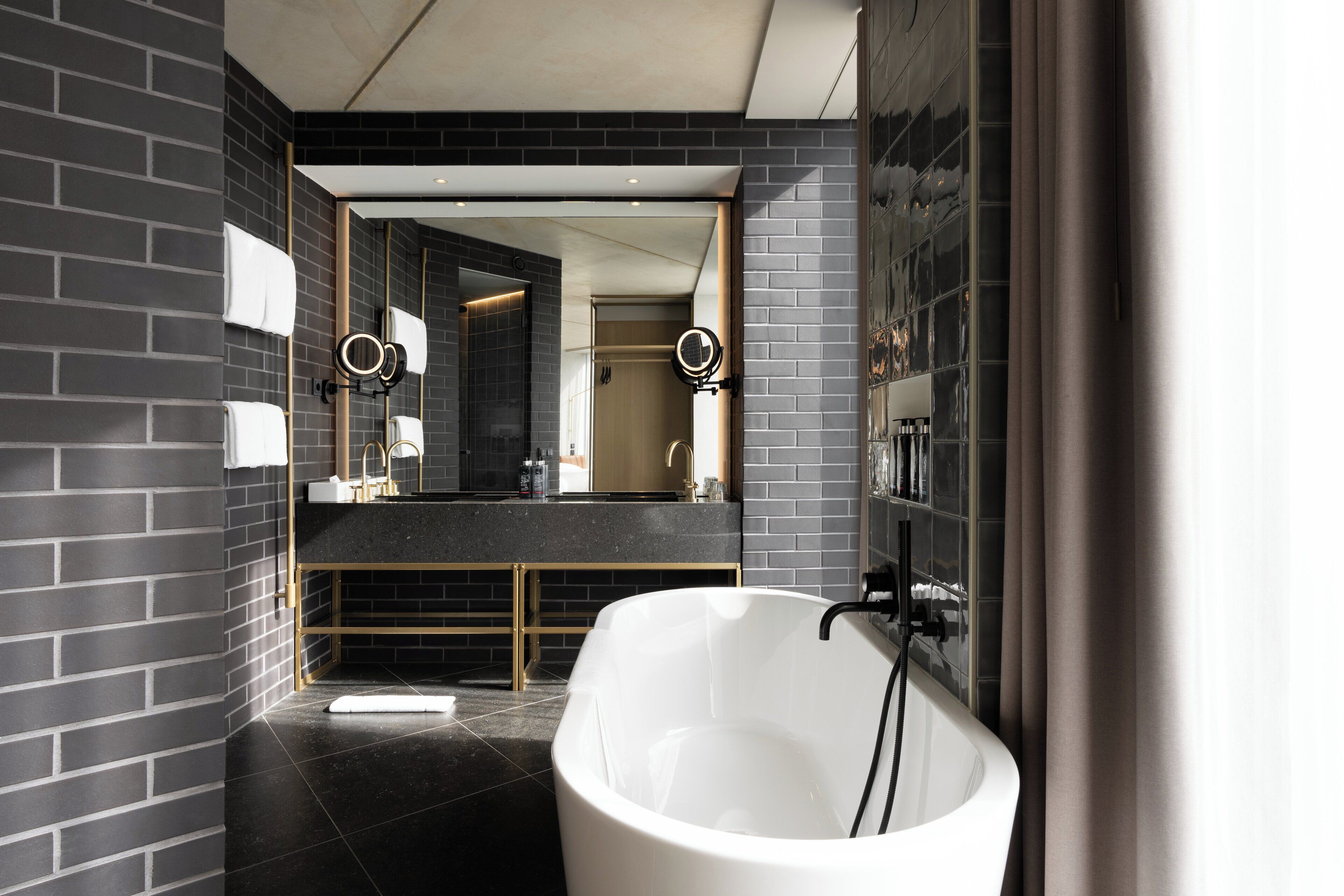 loft room | bathroom | designer toiletries, hair dryer, towels