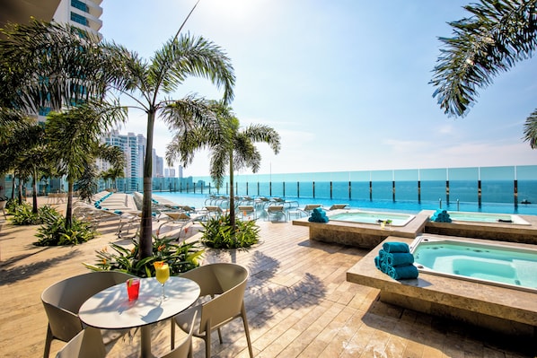 Outdoor pool, sun loungers