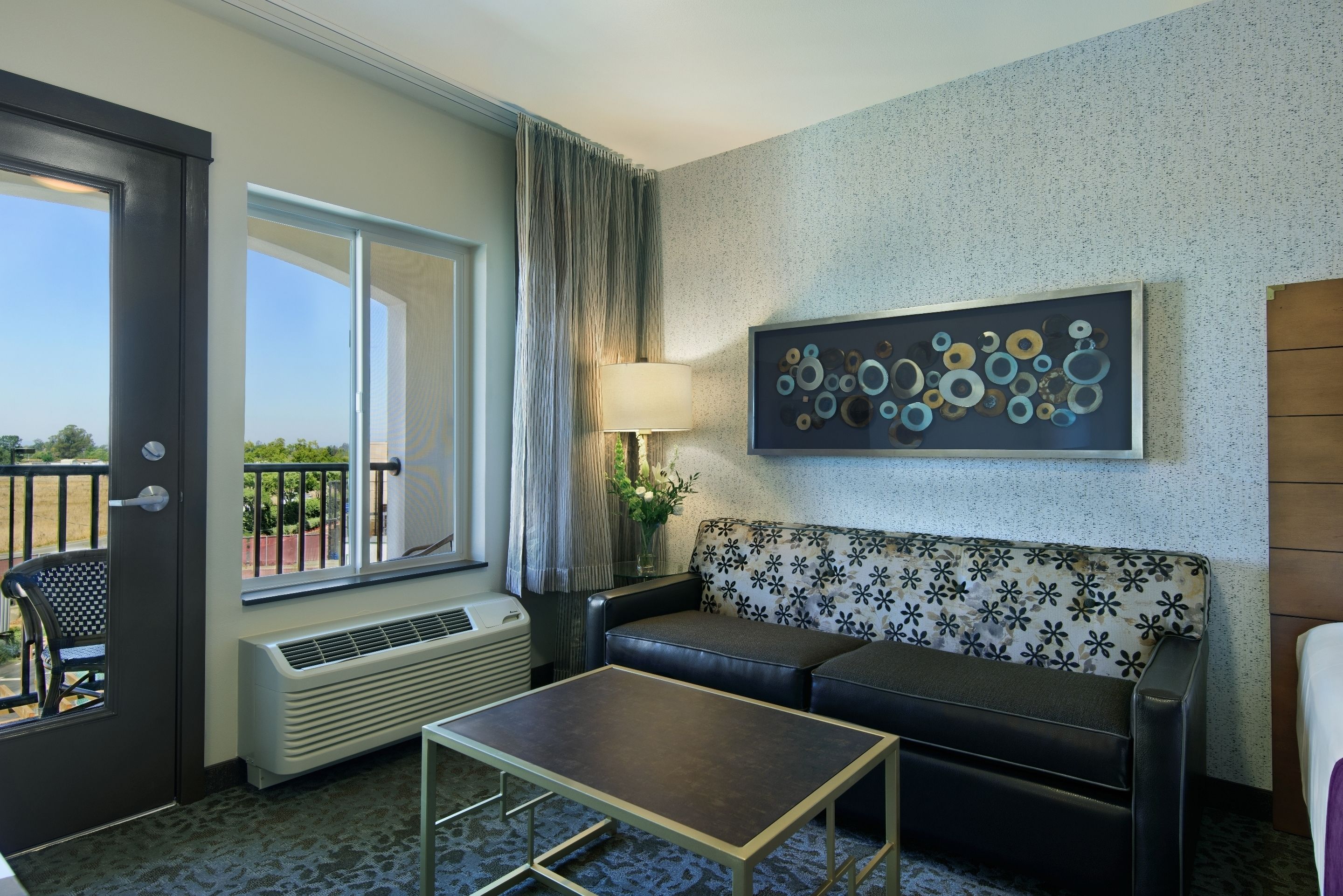 balcony 2 queen suite | in-room safe, desk, laptop workspace, blackout curtains
