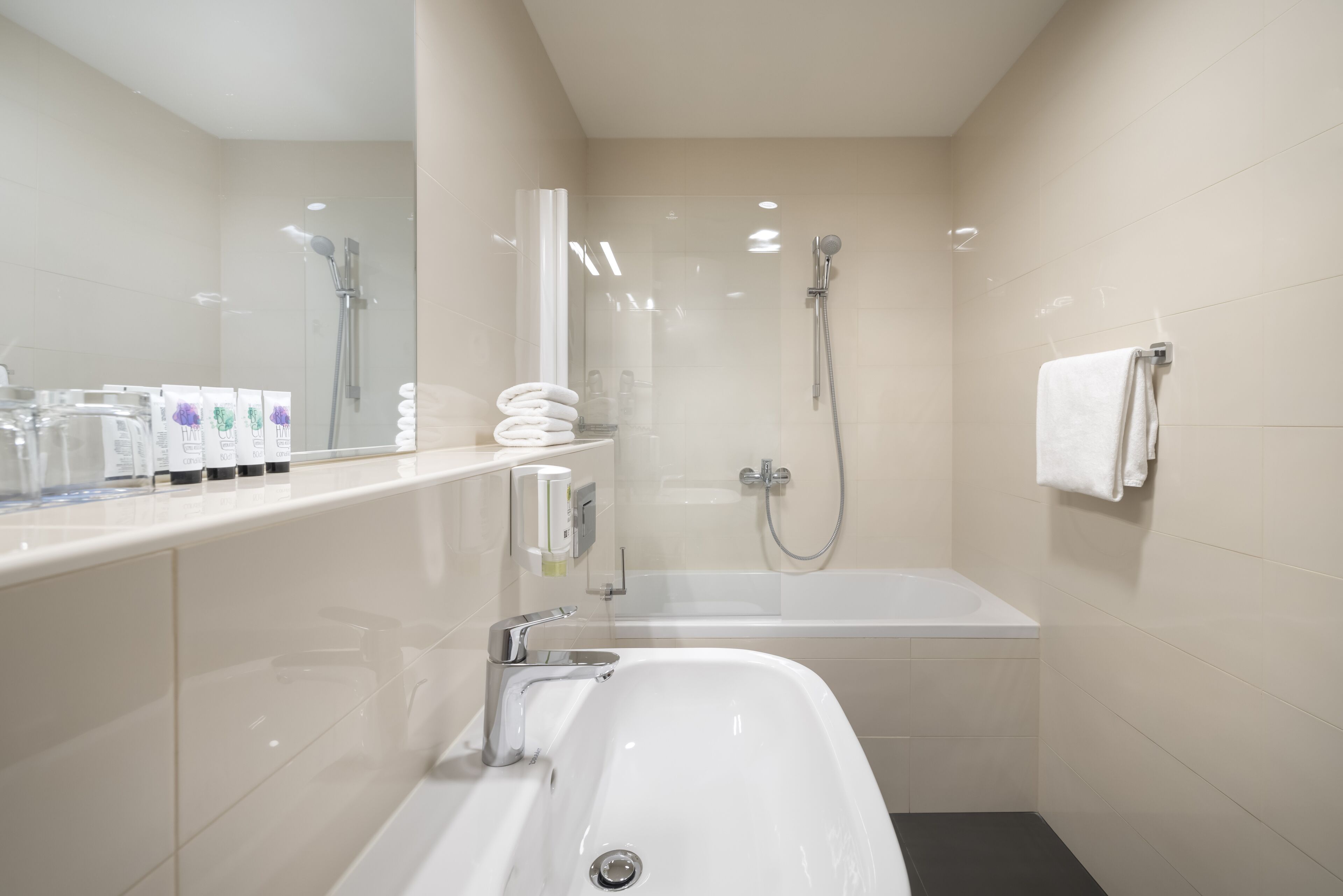 free toiletries, hair dryer, towels