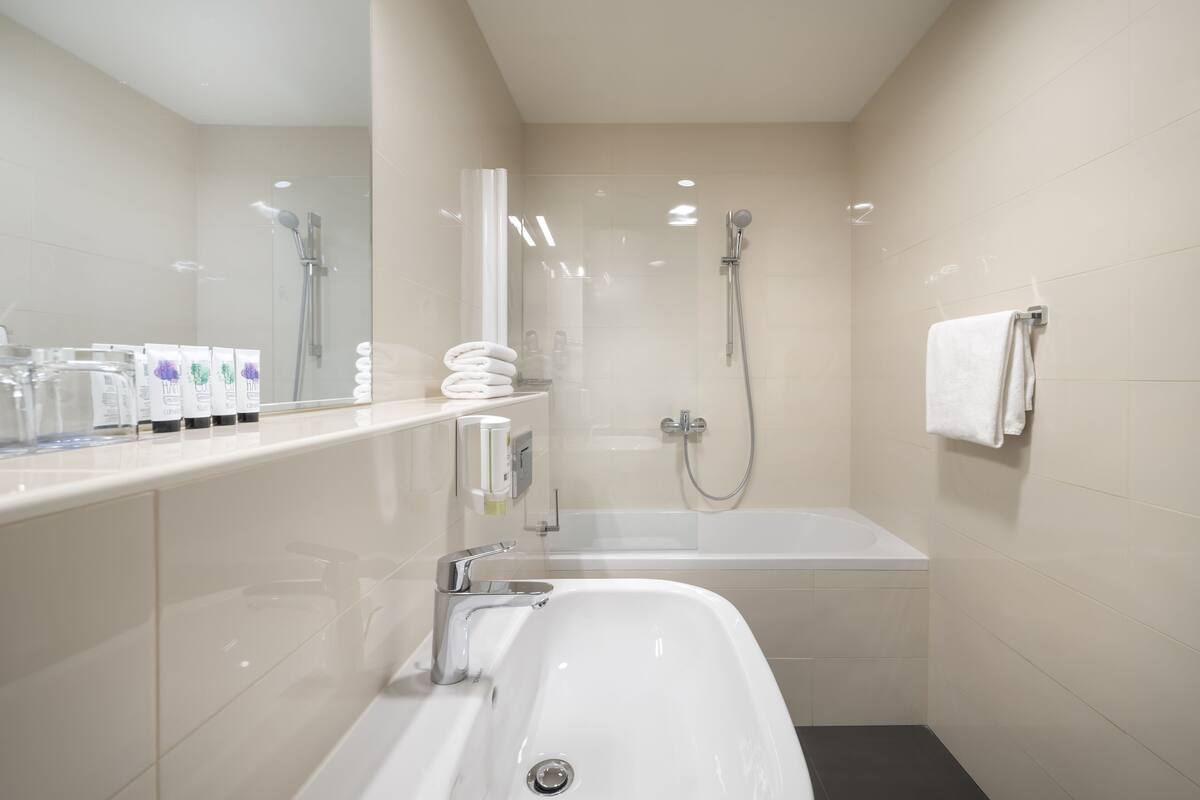 free toiletries, hair dryer, towels