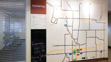 A map with street names and a temperature chart.
