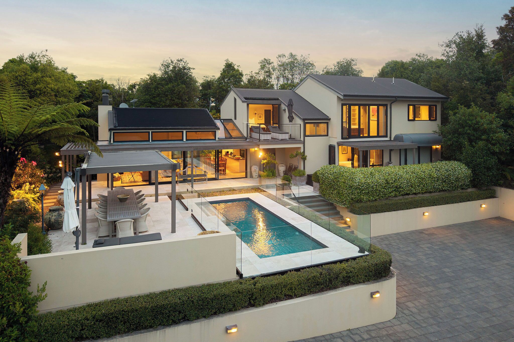 Seasonal outdoor pool, pool umbrellas, pool loungers