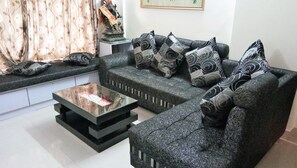 Two Bedroom Apartment with Airport Transfers | Living area | Flat-screen TV, pay movies - Dragonfly Apartments Emerald (Mumbai)