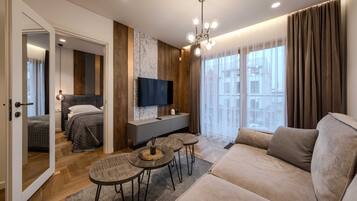 Apartamento Premium, 1 habitación, cocina, vistas al patio | 1 dormitorio, ropa de cama de alta calidad, decoración individual