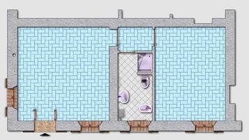 Ein Grundriss eines Badezimmers mit Dusche, Toilette und Bidet.