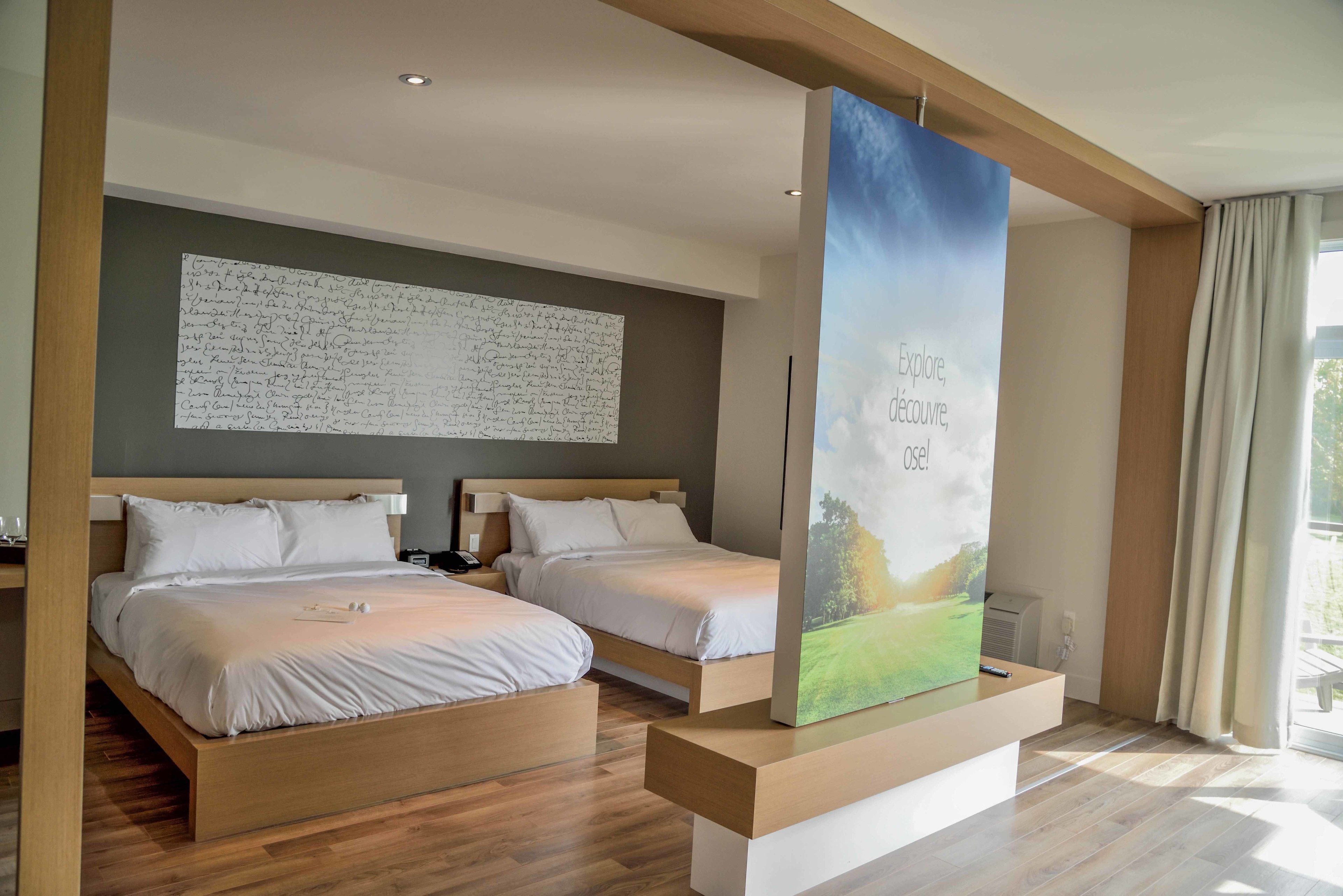 hypo-allergenic bedding, desk, blackout curtains, soundproofing