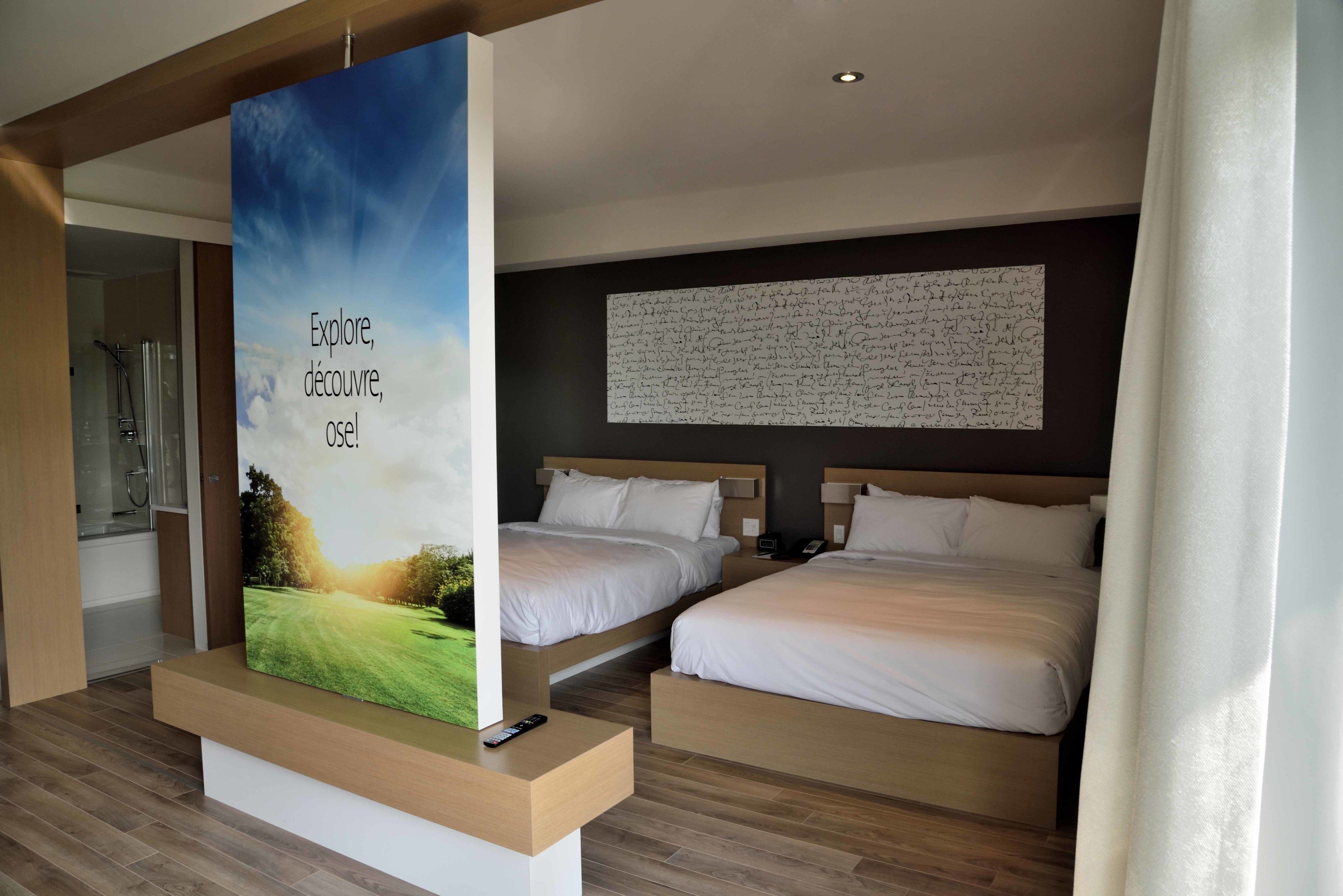 hypo-allergenic bedding, desk, blackout curtains, soundproofing