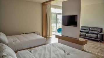 Hypo-allergenic bedding, desk, blackout curtains, soundproofing