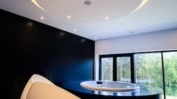 Sauna, hot tub, steam room, body treatments, body wraps, facials