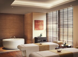 雙人療程室、三溫暖烤箱、蒸氣室、美體療程、敷體療程、身體去角質