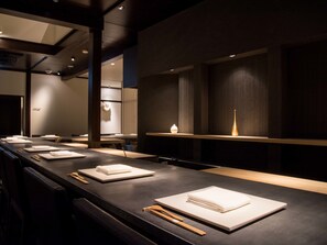 Dinner served, Japanese cuisine, garden views 