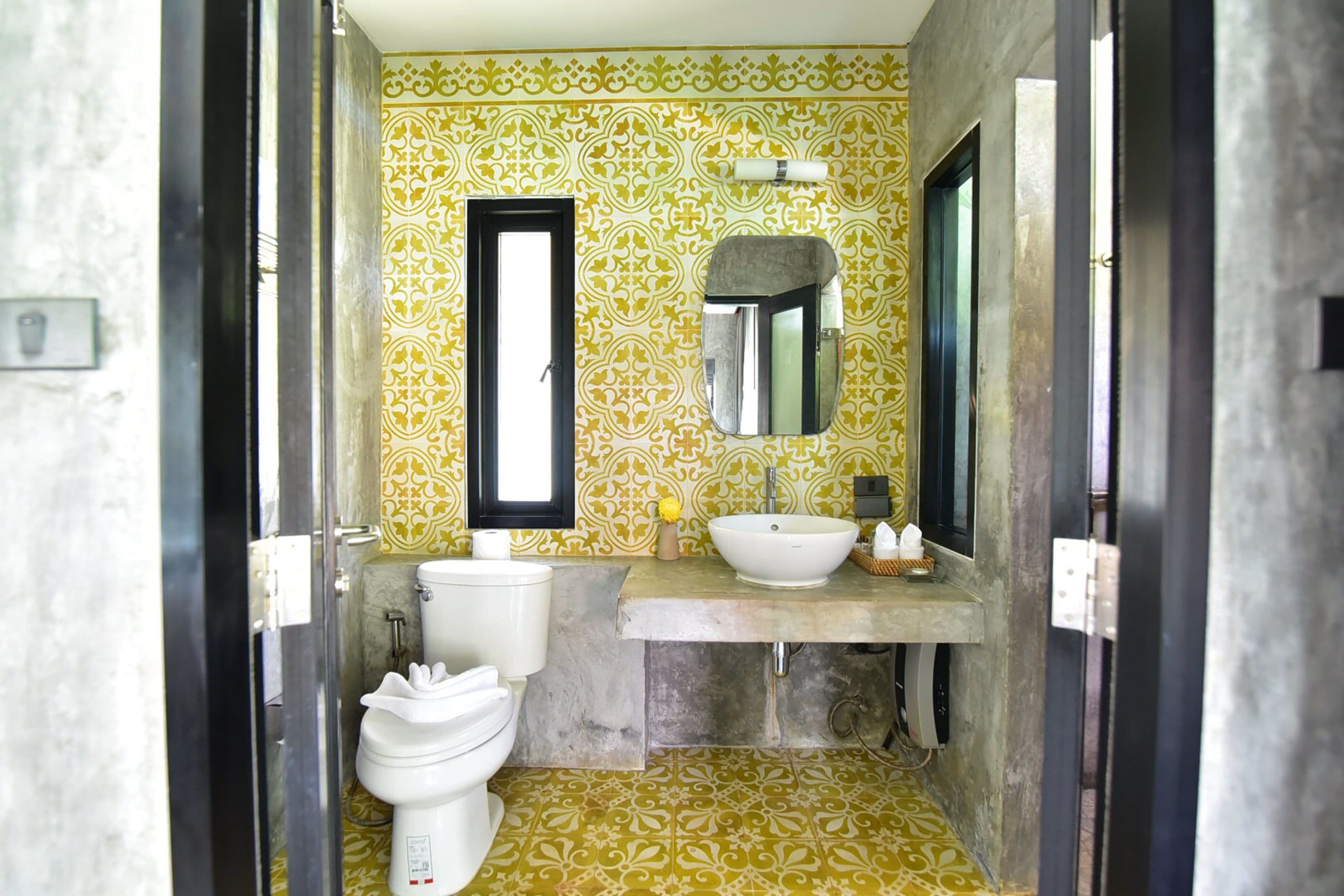 pool view villa | bathroom | shower, rainfall showerhead, free toiletries, hair dryer