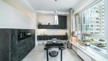 Premium Apartment (6, Storozhovskaya Street) | Private kitchen | Fridge, microwave, stovetop, electric kettle