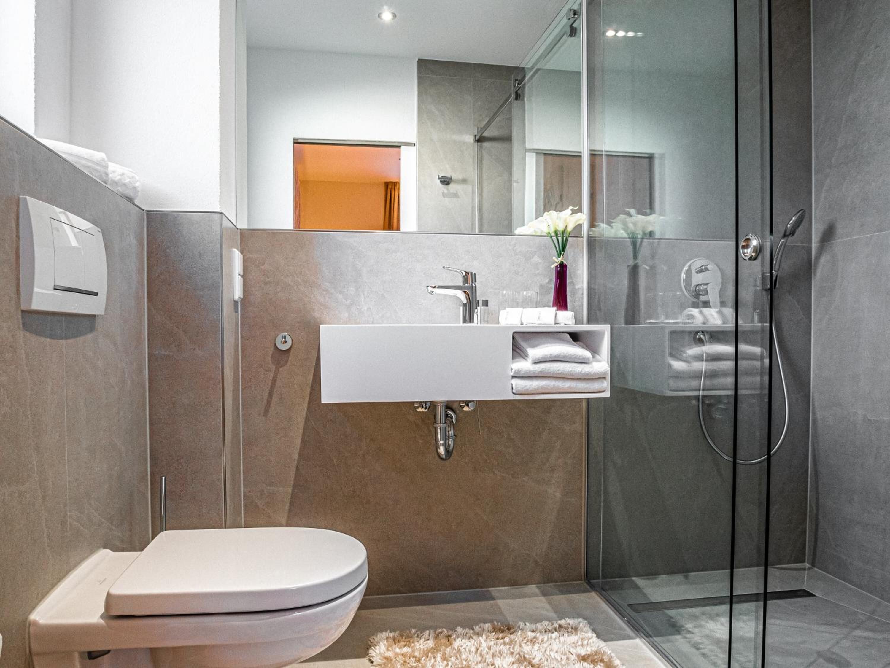 shower, free toiletries, hair dryer, towels