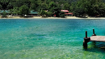 On the beach, scuba diving