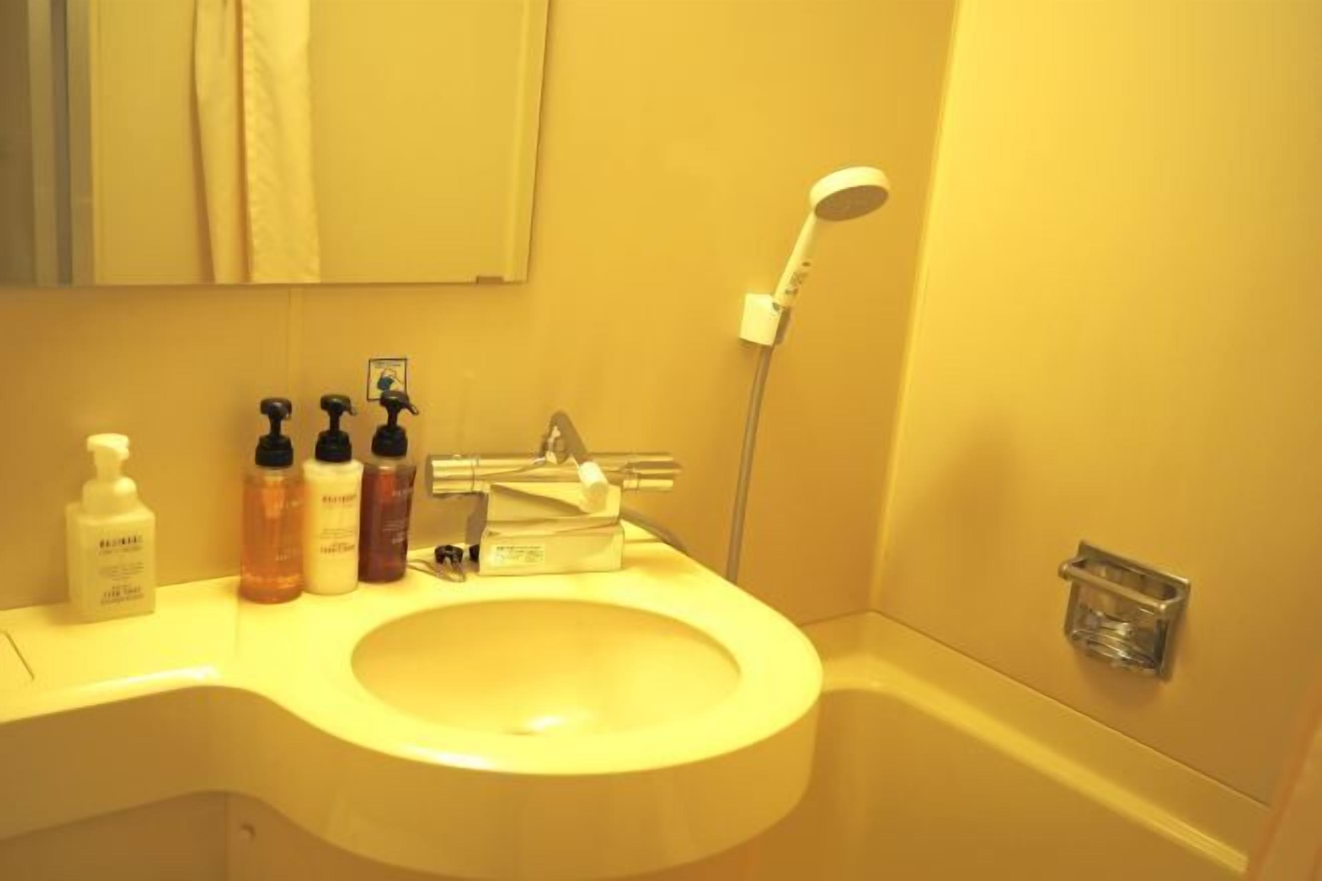 Kombinert dusj/badekar, toalettartikler (inkludert) og hårføner