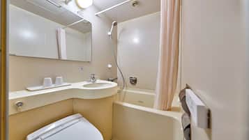 Combined shower/bathtub, free toiletries, hair dryer, bathrobes