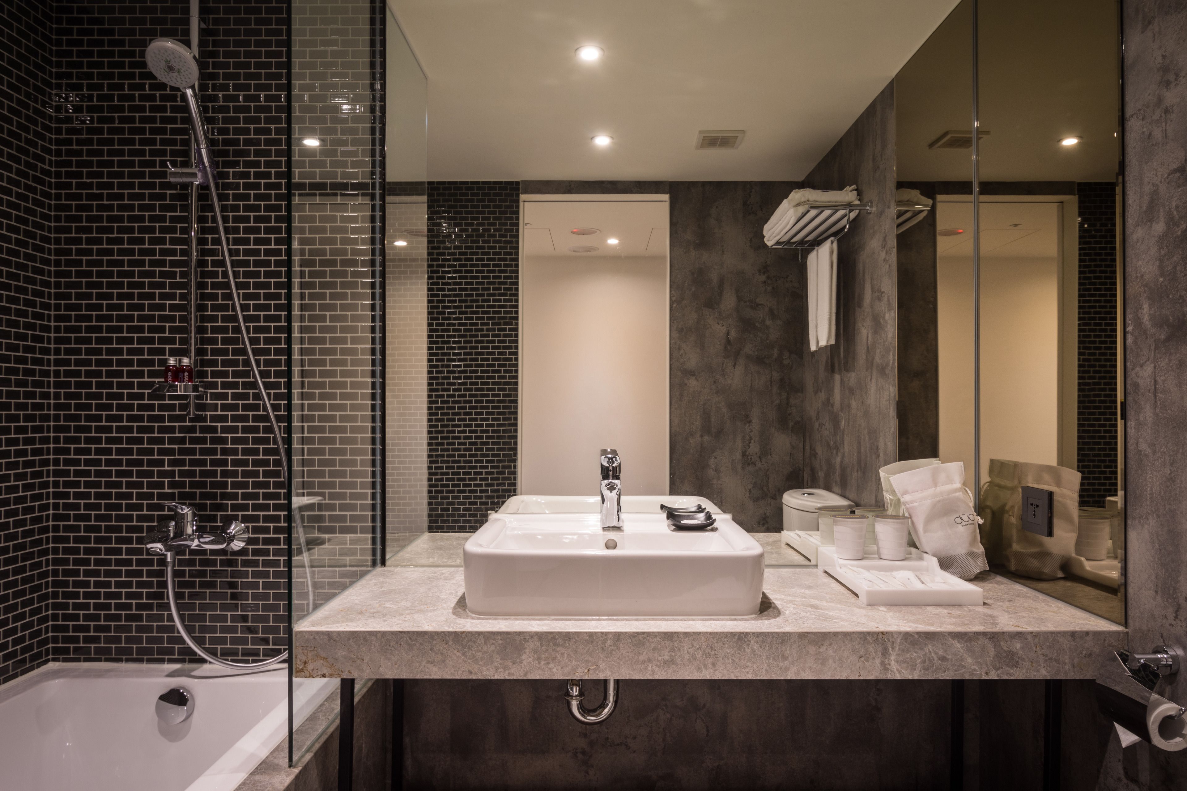 free toiletries, hair dryer, slippers, towels