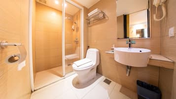 Shower, free toiletries, hair dryer, towels