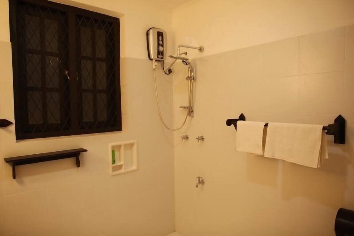 Shower, free toiletries, hair dryer, slippers
