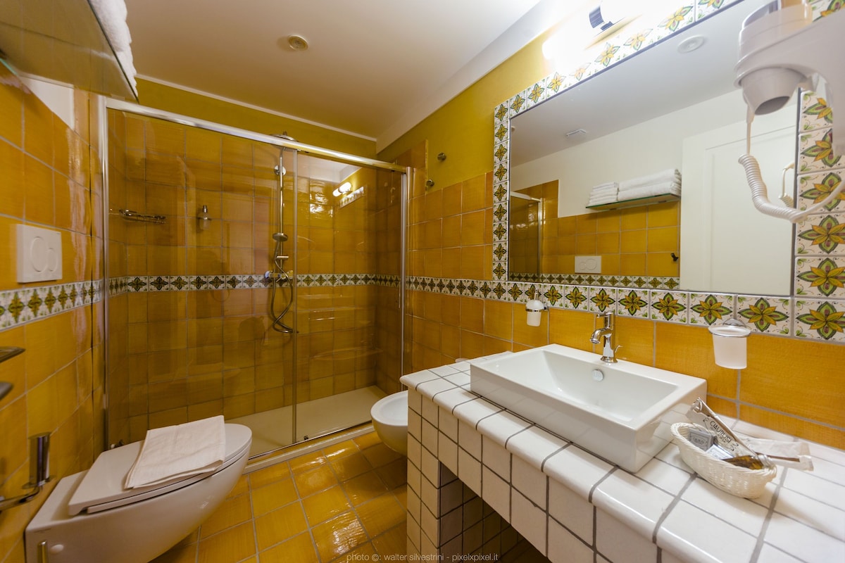 Douche, articles de toilette (gratuits), serviettes fournies