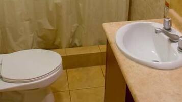 Un baño con inodoro y lavabo.