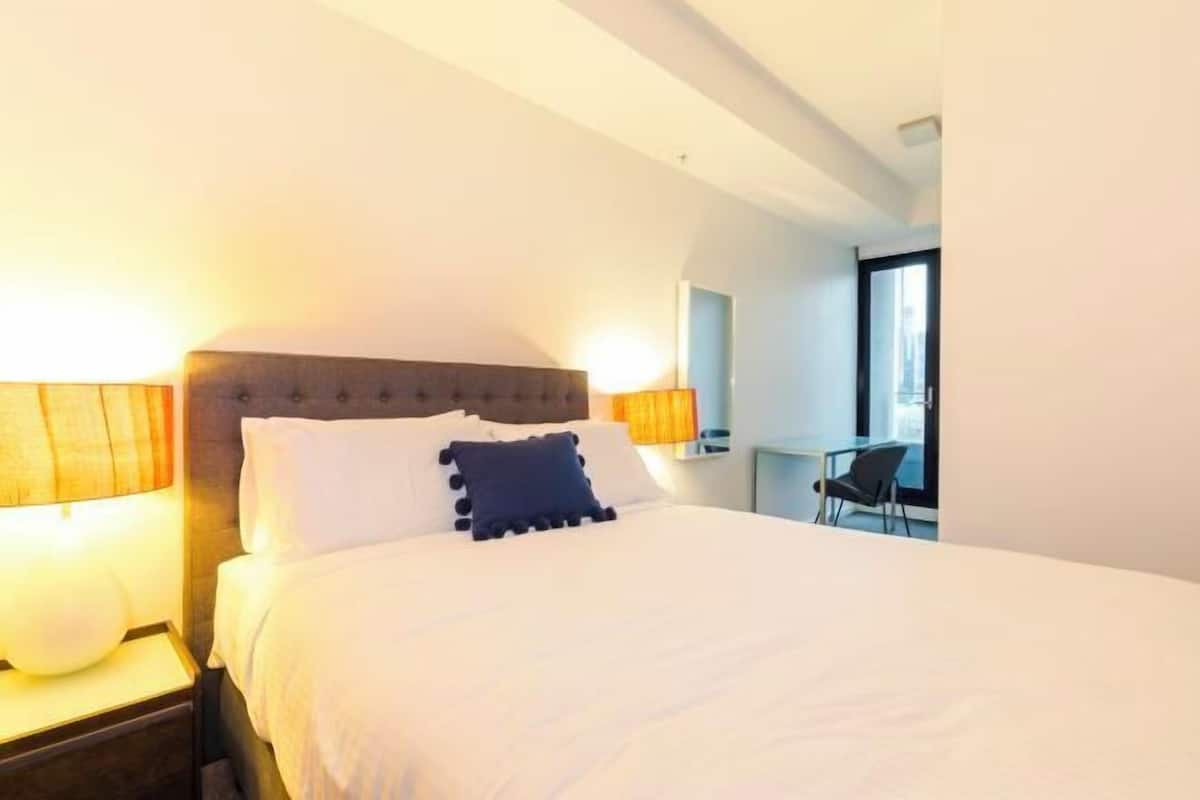 3 bedrooms, blackout drapes, soundproofing, iron/ironing board